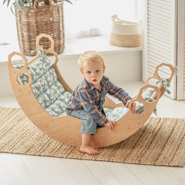 Climbing Arch with Pillow, Baby standing walking toys, Montessori furniture, Toddler First christmas gift, Wooden baby gym Montessori rocker