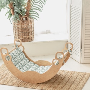 Montessori Climbing Arch with Rocker Cushion, Toddler climber, Montessori nursery furniture, indoor play gym, Nursery baby swing