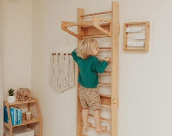 Swedish Ladder with Bars + Slide + Art table, Indoor play gym, Climbing wall, Toddler climbing gym, Montessori furniture, Toddler Playground