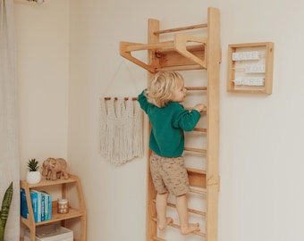 Climbing Wall for Toddler Indoor playground, Nursery kids gym, Montessori furniture, Wooden Swedish Ladder, Balancing toy, Climber and slide
