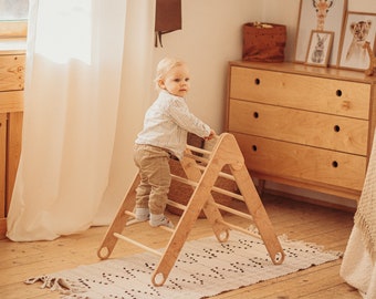 Foldable Climbing Triangle - Montessori toddler climber, Wood play gym, Wooden Kids playground
