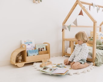 Regalo de Navidad para niños pequeños: estantería con forma de camión, estantería Montessori, regalo único para bebés, estanterías para guardería, regalo para niños de 1 año, muebles Waldorf