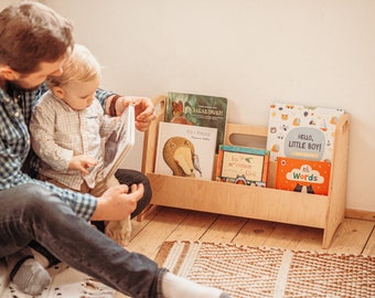 Montessori Bücherregal - Holz Bücherregal für Kleinkinder, Regal für Kinder, Modernes Bücherregal, Kinderzimmer Regal Bücherständer Montessori Möbel