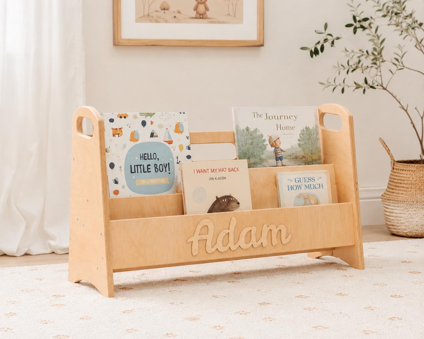 Small Montessori Nursery Bookshelf, Wooden Toddler Bookcase for Books and Kids Room Organization