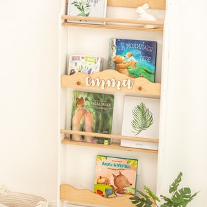 Wooden bookshelf for Nursery storage, Montessori furniture, Wall shelving, Display cabinet, Book organizer, Floating shelf 画像 3