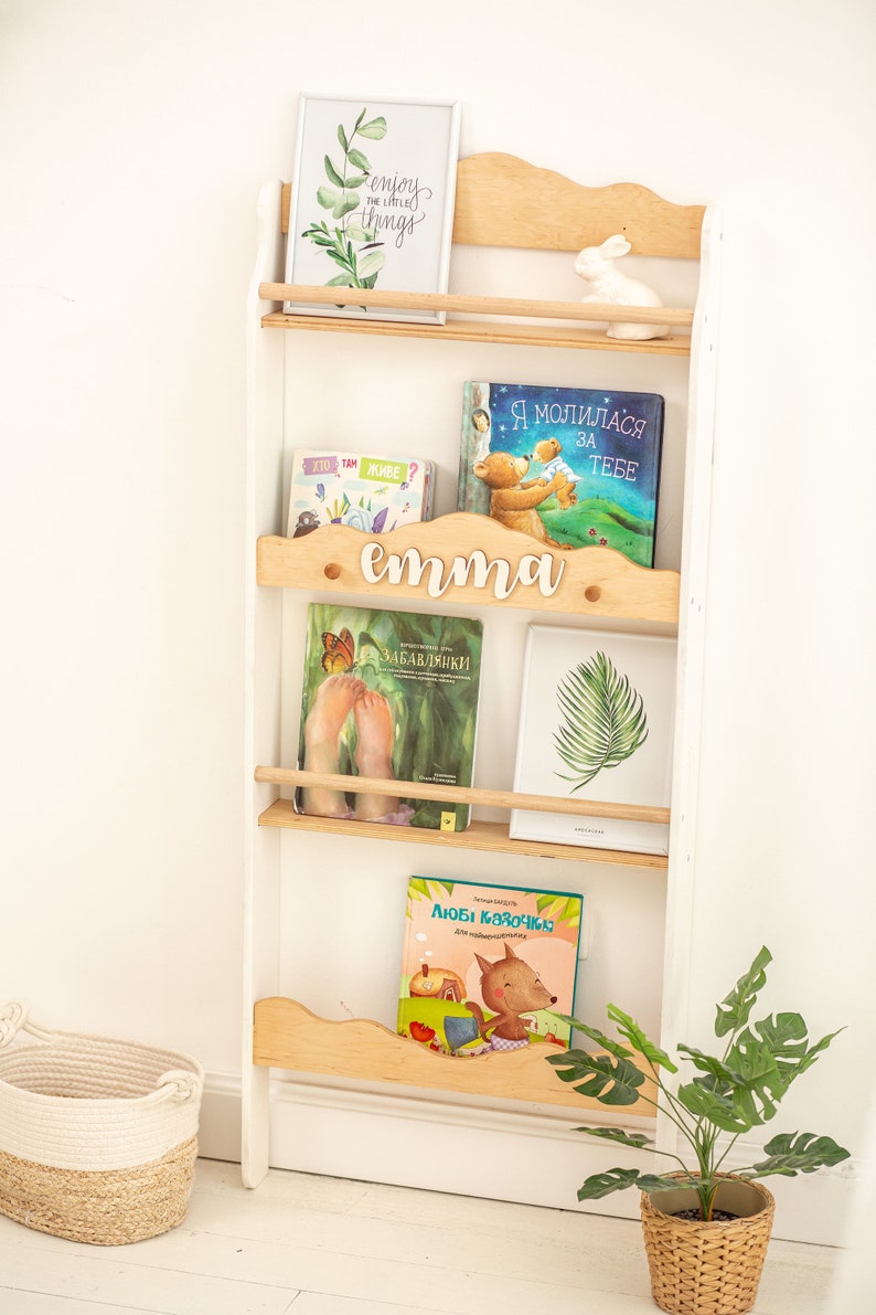 Wooden bookshelf for Nursery storage, Montessori furniture, Wall shelving, Display cabinet, Book organizer, Floating shelf 画像 3