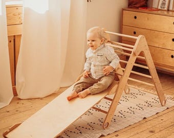 Foldable Montessori Climbing Triangle with Ramp for Toddler Playroom