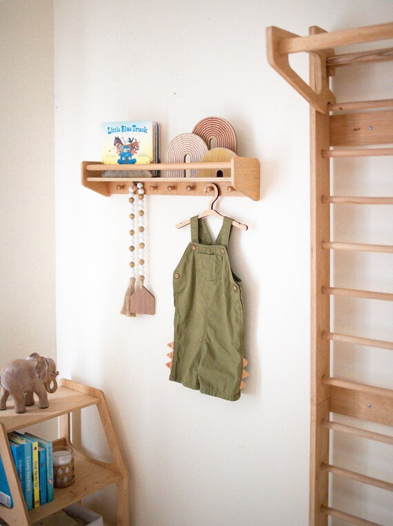 Shelf with hooks for nursery hotsell