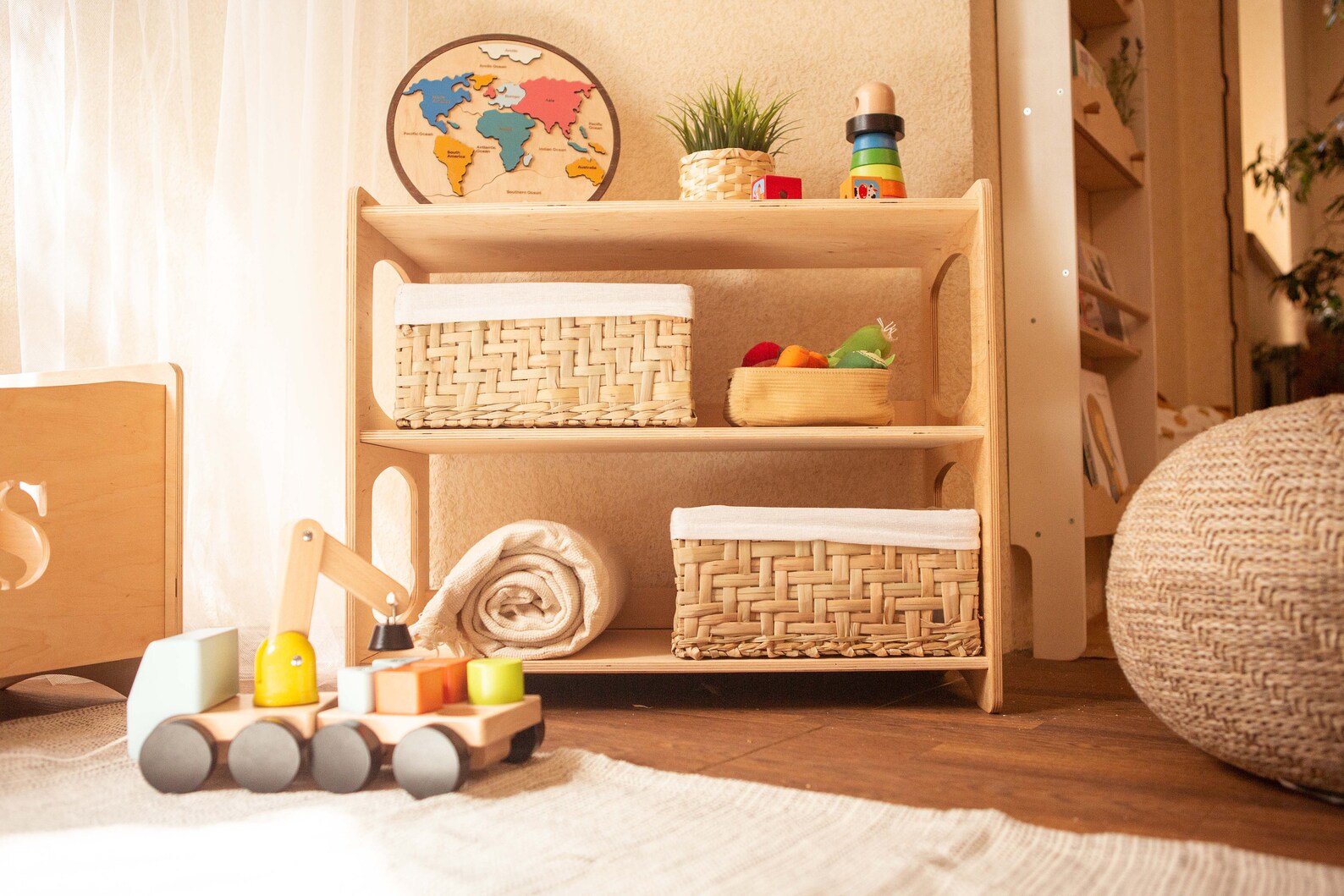 Montessori toy book shelf for kids Modern Nursery Shelving Etsy