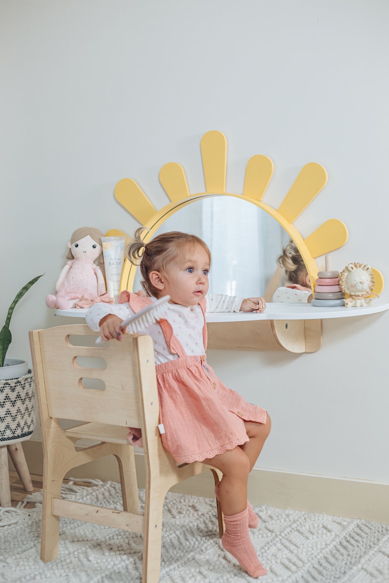 Sunshine Wallmounted Kids Table, Preschool Set Desk and Chair