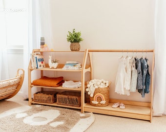 Dress up storage for toddler - Montessori kids clothing rack, Nursery shelves, Regal kinderzimmer,Baby clothing storage,Montessori furniture