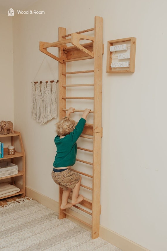 Climbing wall with Slide - 1st birthday boy gift, Swedish ladder, Indoor playground, Game room wall decor, Climbing ladder, Toddler toys