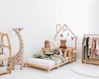 Montessori Bodenbett mit Beinen und Latten für Kleinkinder, Bett Spielhaus, Kindermöbel Schlafzimmer, Plattformbettrahmen, Kinderzimmer handgefertigte Möbel
