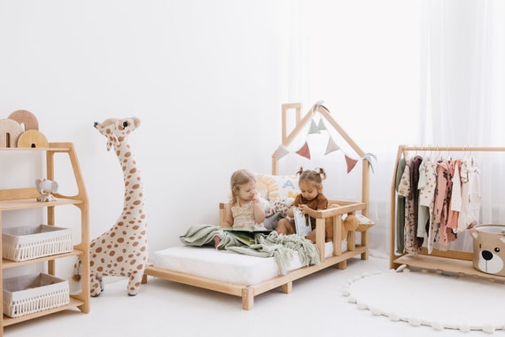 Montessori Floor Bed with Legs and  Slats for Toddler, Bed Playhouse, Kids furniture bedroom, Platform Bed Frame, Nursery Handmade Furniture