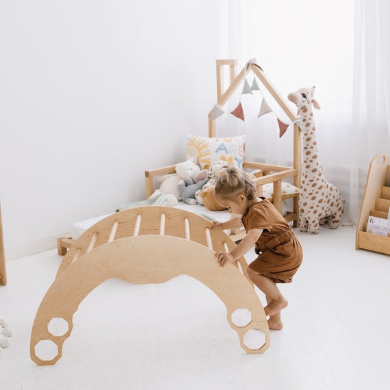 Kit Escalade Montessori 3 En 1 – Triangle + Arche + Toboggan – Pour Enfants 2 à 8 Ans – Stable, Réglable, Bois Massif – Motricité Et Imagination