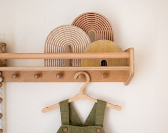 Étagère murale pour chambre d'enfant, étagère pour enfant avec crochets, bibliothèque pour enfants, meubles Montessori, étagères en bois pour chambre d'enfant, bibliothèque pour tout-petits