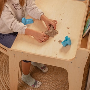 Preschool Learning Set: table with Bookshelf and chair, Activity Table for Kids, Toddler play table, Nursery Montessori furniture image 4