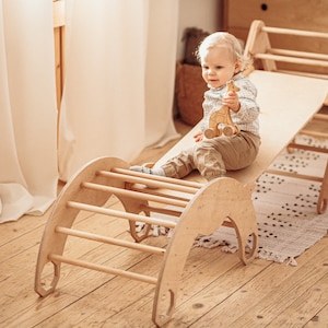 Set of 3 items: Foldable triangle + Climbing Arch + Ramp with slide, Montessori furniture Wooden play gym