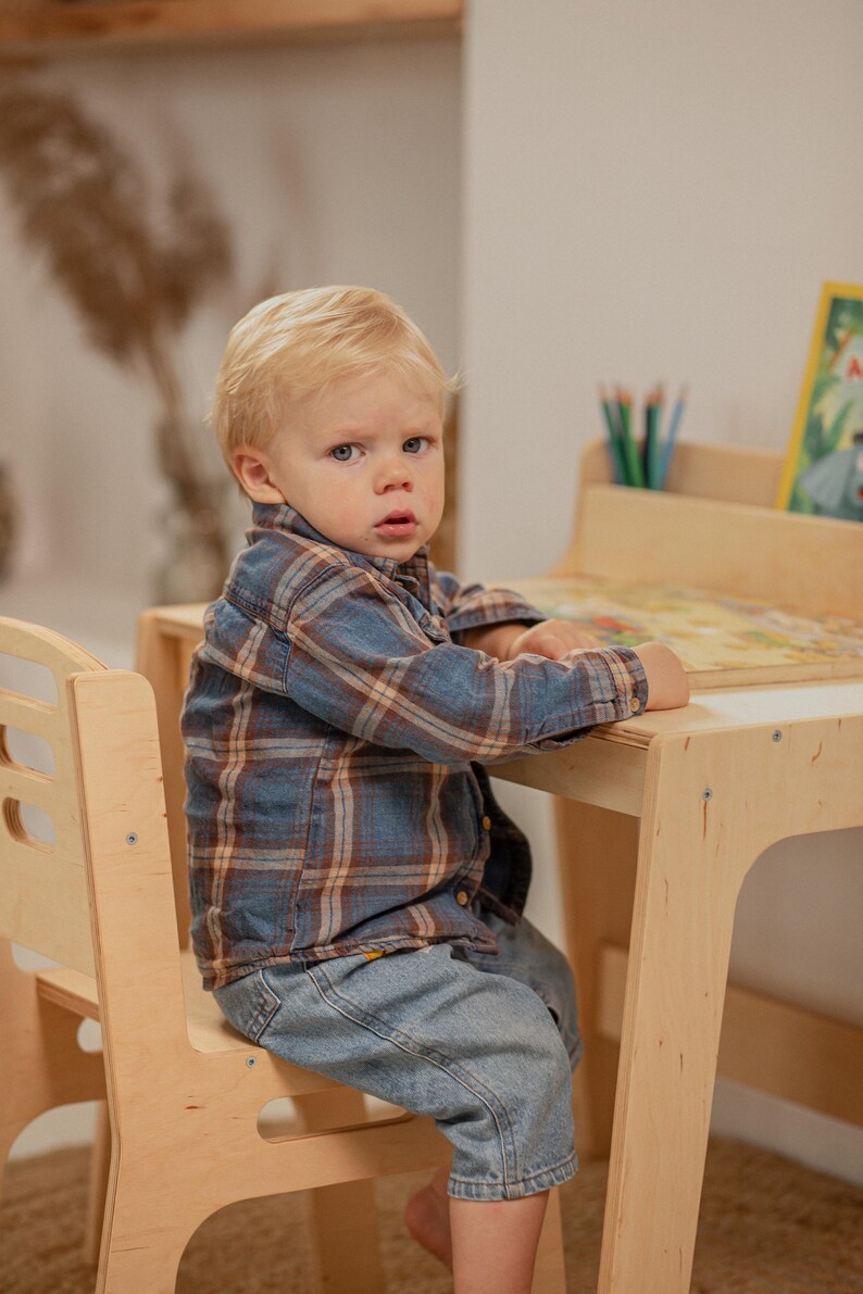 Toddler table and chair set, Kids activity table, Montessori playroom Kids desk decor Nursery Montessori furniture Baby bookshelf image 7