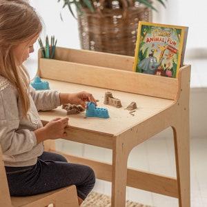 Preschool Learning Set: table with Bookshelf and chair, Activity Table for Kids, Toddler play table, Nursery Montessori furniture NO Personalization