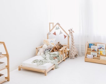 Toddler Floor Bed, Montessori furniture, House Bed Frame, Nursery playroom decor, Kid Bedroom Furniture, Wooden Baby Bed, Indoor playhouse