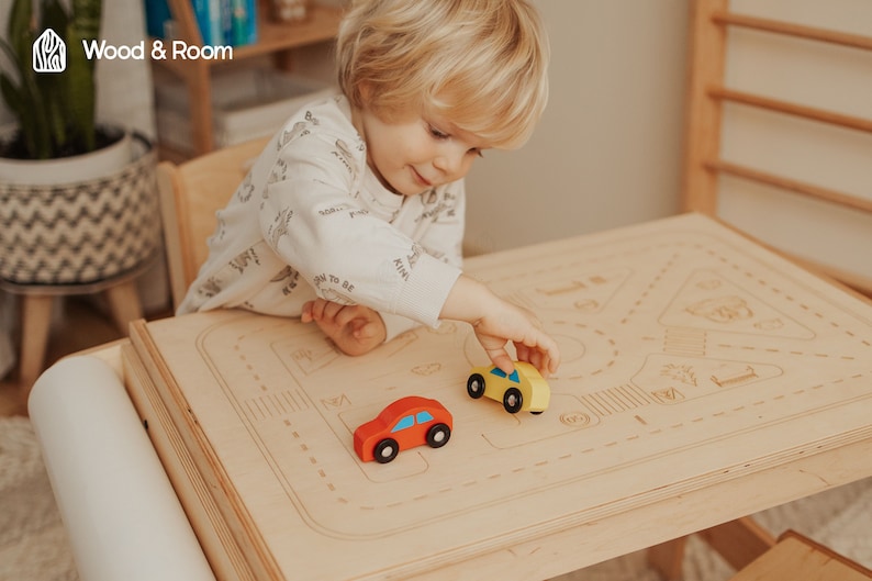 MINERA Montessori Kindertisch Mit Stuhl - Holz Möbel Set Für Kinder 2-4 Jahre