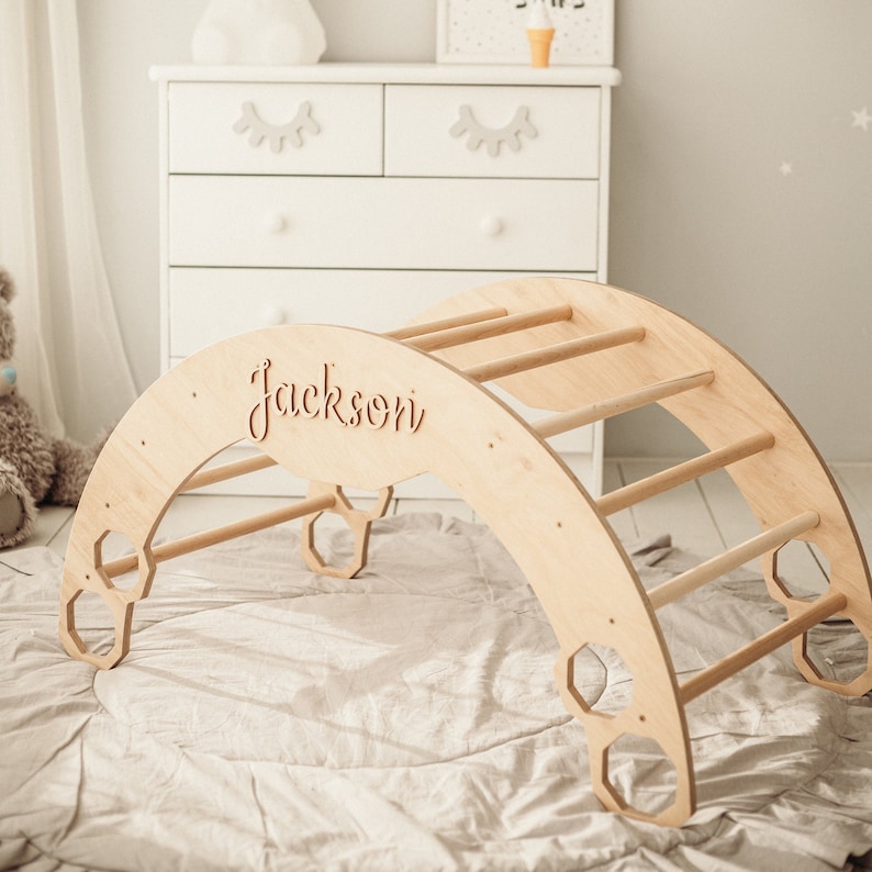 Arche d'escalade avec coussin, Jouets de marche pour bébé debout, Meubles Montessori, Premier cadeau de Noël pour tout-petit, Chaise berçante Montessori en bois pour bébé image 4