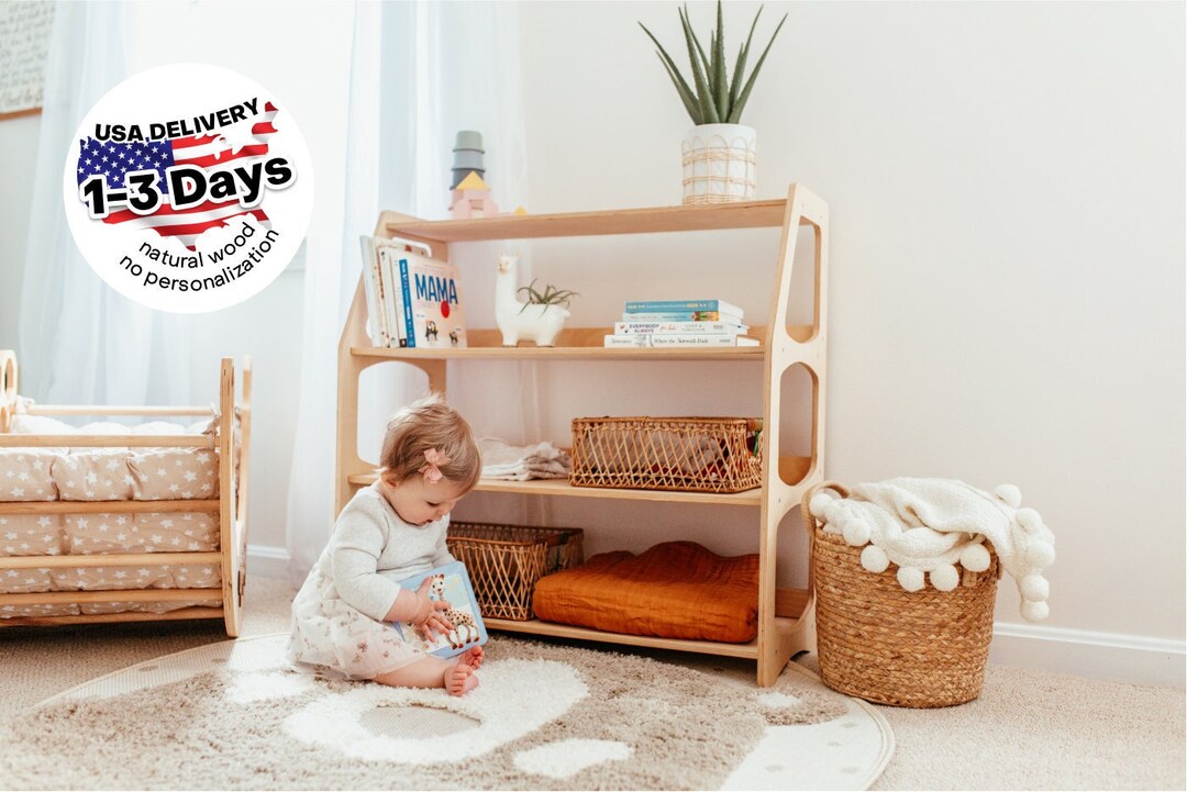 Nursery Shelf, Montessori Furniture, Toddler Toy Storage, Regal