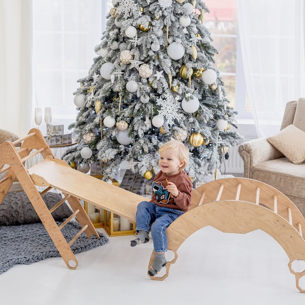 Kletterset für Kleinkinder, Montessori-Möbel, Kletterbogen und Kissen, Balance Board, faltbares Dreieck, Indoor-Spielplatz, First Christmas