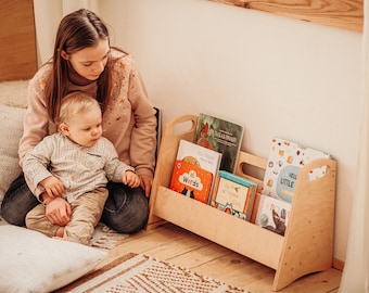 Estantería de guardería - Muebles Montessori Almacenamiento de libros para niños Librería para niños pequeños Decoración de madera para guardería