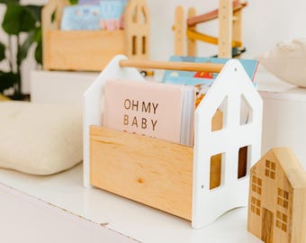 Montessori-babyboekendoos, houten boekendoos voor kinderen | Opberger voor kinderkamer | Milieuvriendelijke boekenhouder voor peuters, kerstcadeau voor baby