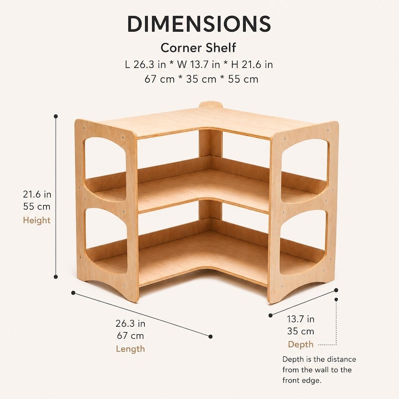 Corner Toy Storage Shelf for Playroom, Montessori Wooden Nursery Organizer image 11