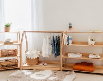 Montessori Clothing Toys Storage Set - Toddler Nursery Furniture, Baby clothing rack with shelves