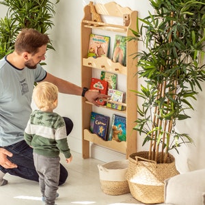 Wooden bookshelf for Nursery storage, Montessori furniture, Wall shelving, Display cabinet, Book organizer, Floating shelf 画像 1