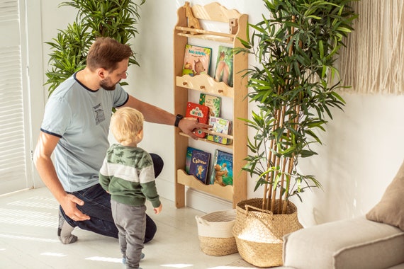 Wooden bookshelf for Nursery storage, Montessori furniture, Wall shelving, Display cabinet, Book organizer, Floating shelf