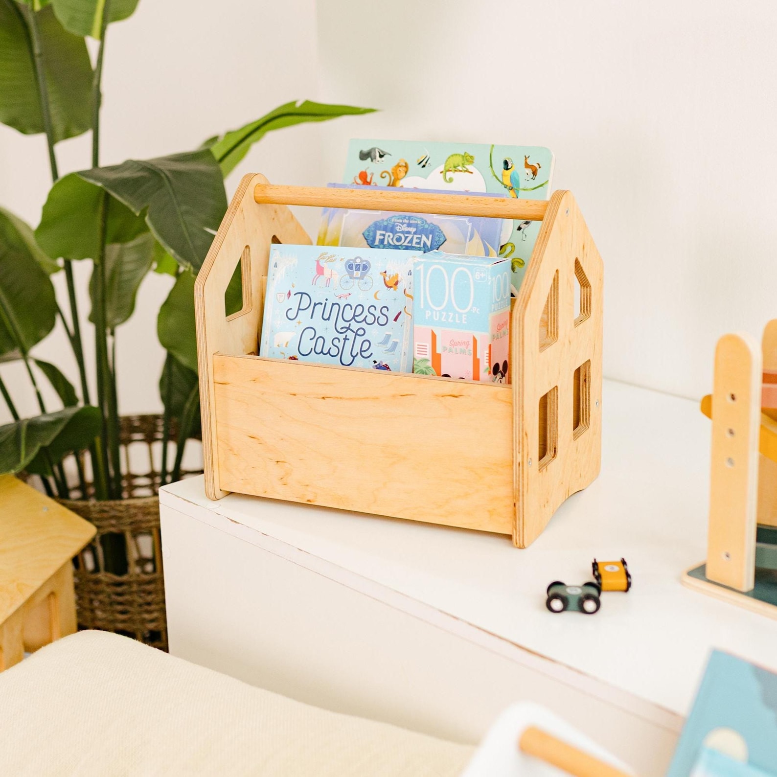Montessori Baby Book Box, Wooden Book Caddy for Kids | Nursery Storage ...