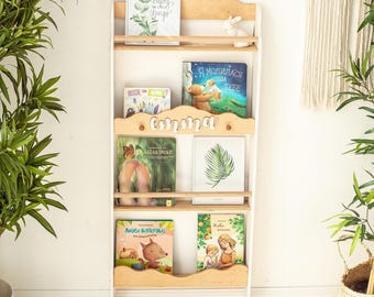 Montessori Wall Bookshelf for Toddlers – Wooden Nursery Bookcase, Floating Kids Shelf, Montessori Furniture, Toy Storage Rack