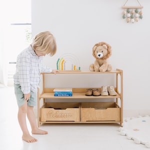 Ręcznie robione drewniane pudełko z uchwytami | Wielofunkcyjne rozwiązanie do przechowywania, pojemnik organizacyjny do półek Montessori, meble do pokoju zabaw dla maluchów