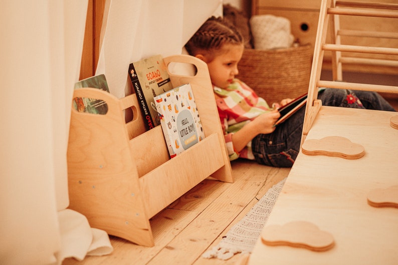 Montessori toddler bookshelf, Large modern bookcase, Nursery shelf Book stand Montessori furniture image 7