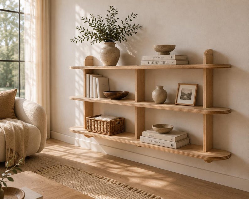 Comparison of the small and large wall shelf sizes with dimensions to help choose the best fit.