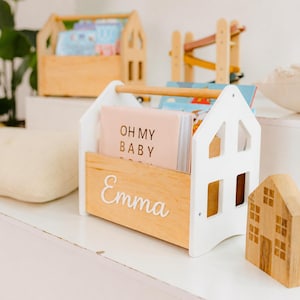 Personalized Baby Bookshelf, Wooden Book Caddy for First Birthday Gift