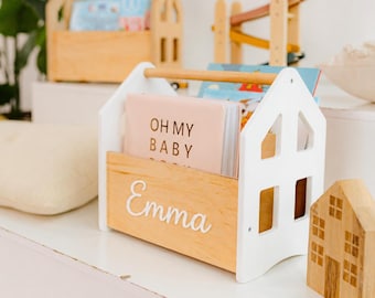 Personalized Baby Bookshelf, Wooden Book Caddy for First Birthday Gift