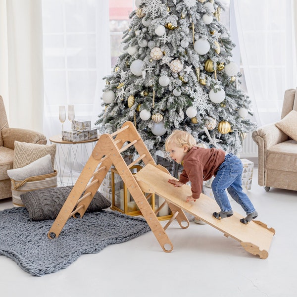 Faltbares Kletterdreieck mit Rutsche, Kleinkind Spielzimmer, Montessori Möbel, Indoor-Spielplatz, Erstes Weihnachtsgeschenk, Holzspielbogen