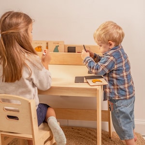 Toddler table and chair set, Kids activity table, Montessori playroom Kids desk decor Nursery Montessori furniture Baby bookshelf image 6