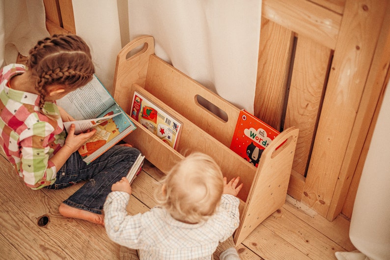 Montessori toddler bookshelf, Large modern bookcase, Nursery shelf Book stand Montessori furniture image 8