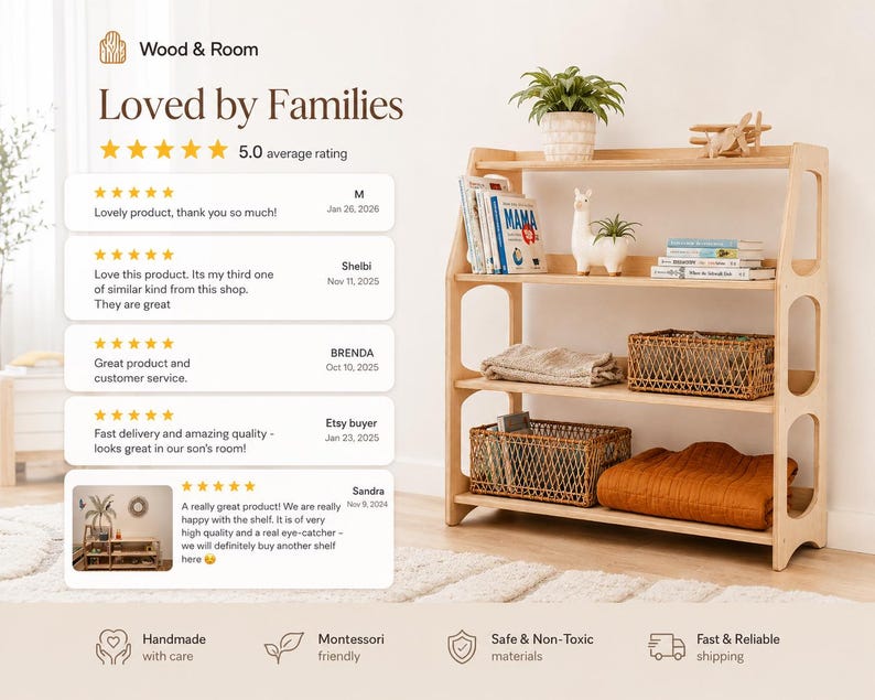 Set of 3 Shelves: Toy Storage + Kid Clothing Rack, Toddler Nursery, Toys Shelf, Montessori Furniture, Open Shelf, Montessori Shelves image 3