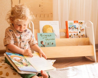 Small book shelf for toddlers, Kids bookshelf, Boho furniture, Montessori furniture, Nursery shelf decor, Wooden bookcase