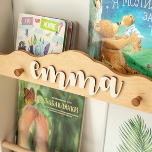 Wooden bookshelf for Nursery storage, Montessori furniture, Wall shelving, Display cabinet, Book organizer, Floating shelf WITH personalization