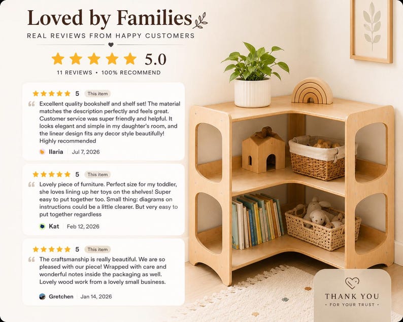 Corner Toy Storage Shelf for Playroom, Montessori Wooden Nursery Organizer image 2
