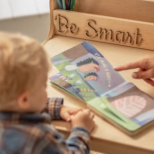 Preschool Learning Set: table with Bookshelf and chair, Activity Table for Kids, Toddler play table, Nursery Montessori furniture image 3